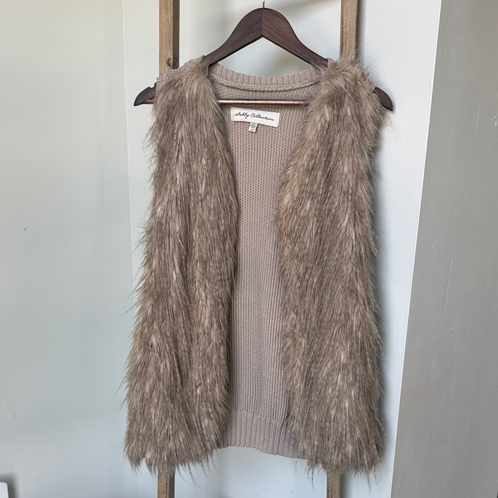 Sebby collection Shaggy Chic Faux Fur vest in Brown